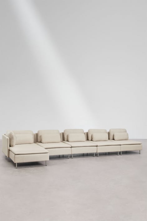 Sofá modular Oriol de 5 peças com chaise longue à esquerda - Tecido Creme bege