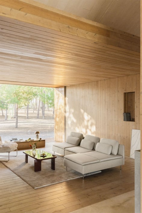 Sofá modular Oriol de 3 peças com chaise longue lateral direita - Tecido Creme bege