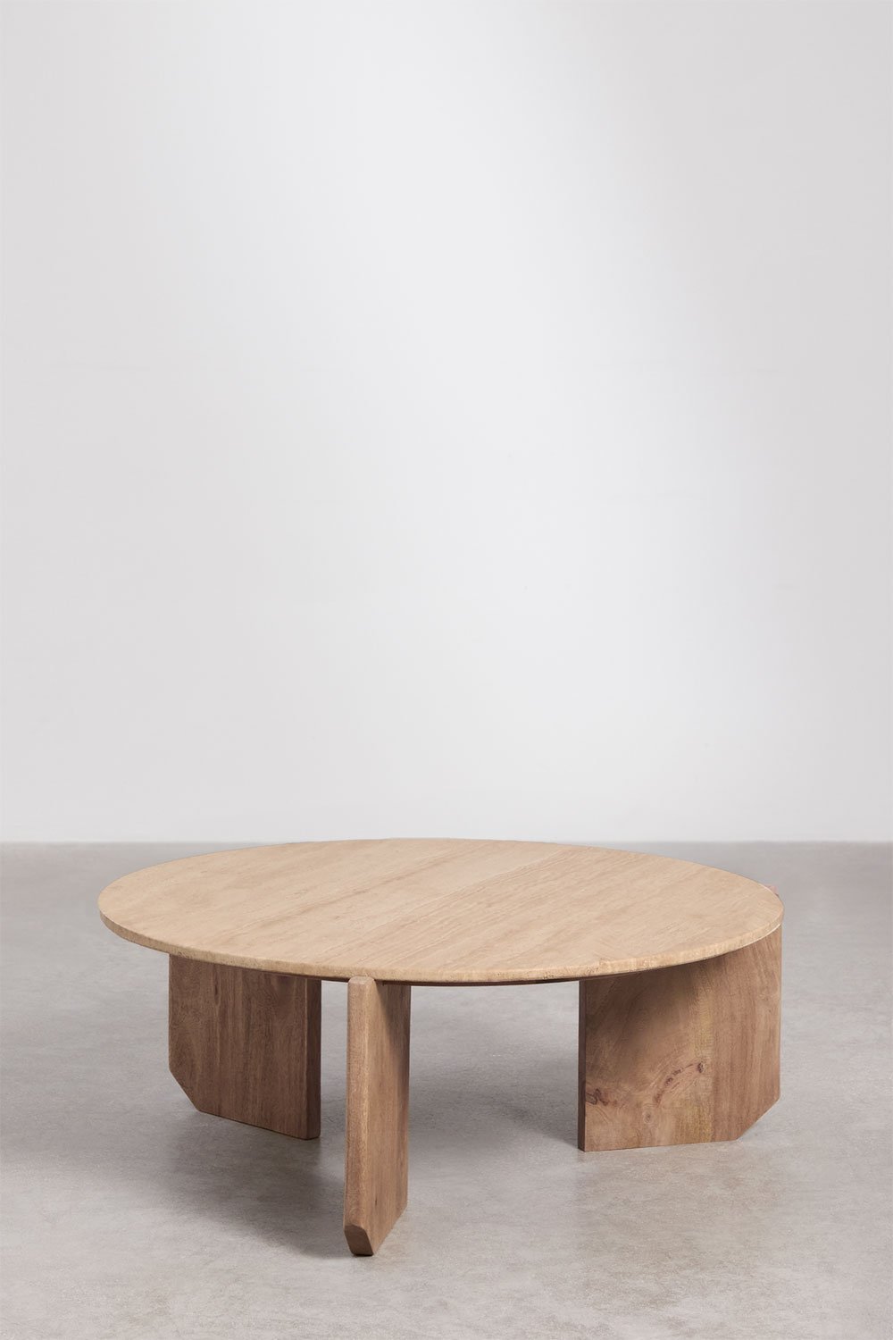 Mesa de centro redonda em pedra natural e madeira de manga Lavinia, imagem de galeria 4