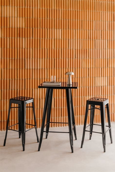 Conjunto de mesa alta Lix e 2 bancos altos 75 cm em aço preto Lix