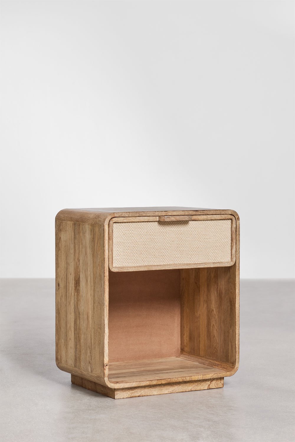 Mesa de cabeceira retangular 40x30 cm em madeira de manga, MDF e juta Abrams, imagem de galeria 1