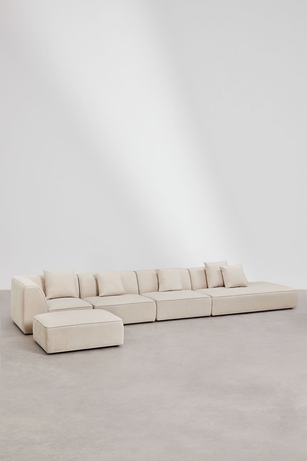 Sofá modular de canto em 4 peças com chaise longue direito e puff estofado Cardea, imagem de galeria 1