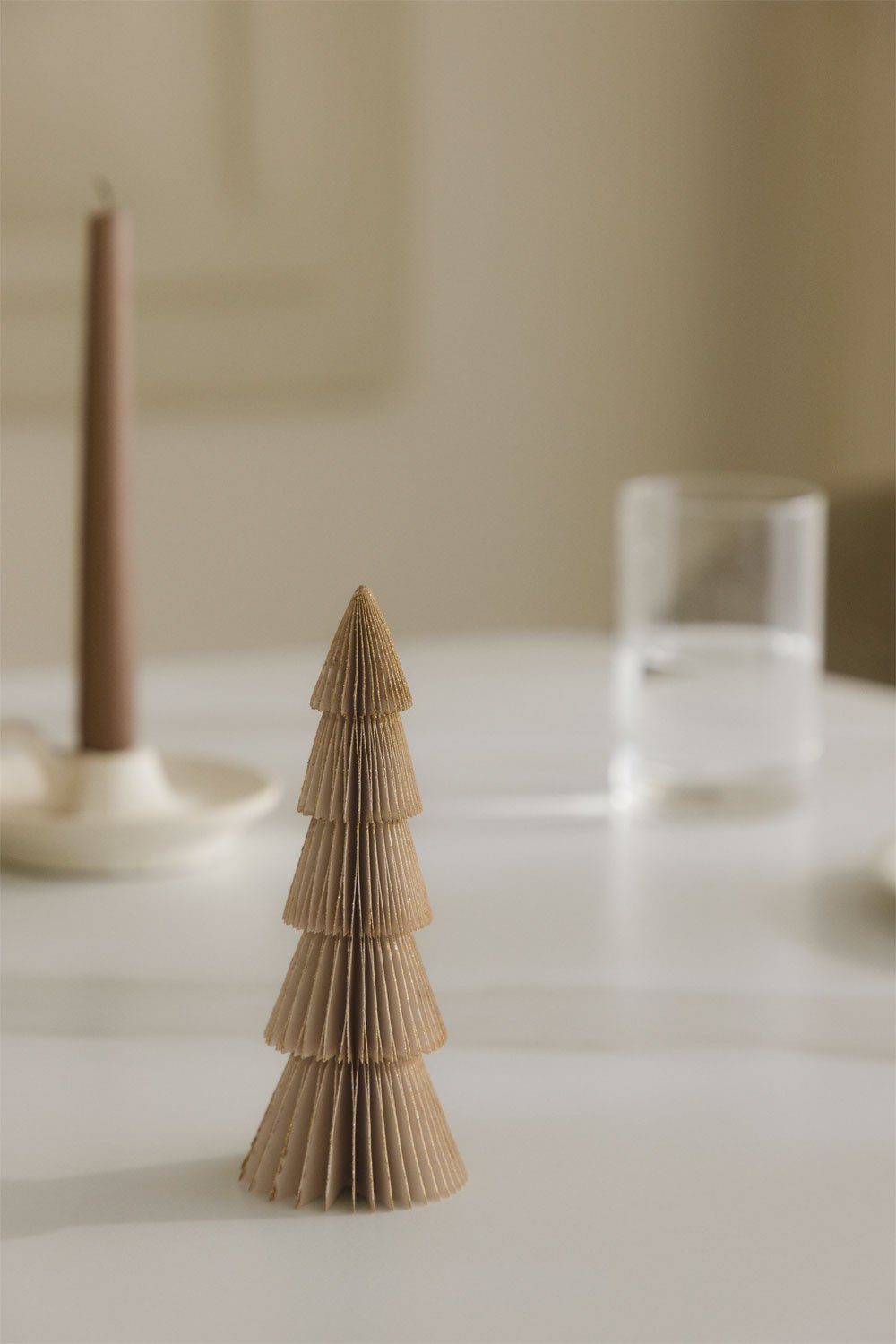 Pack de 2 árvores de Natal 15 cm em papel bege linho com brilho Jesper, imagem de galeria 1
