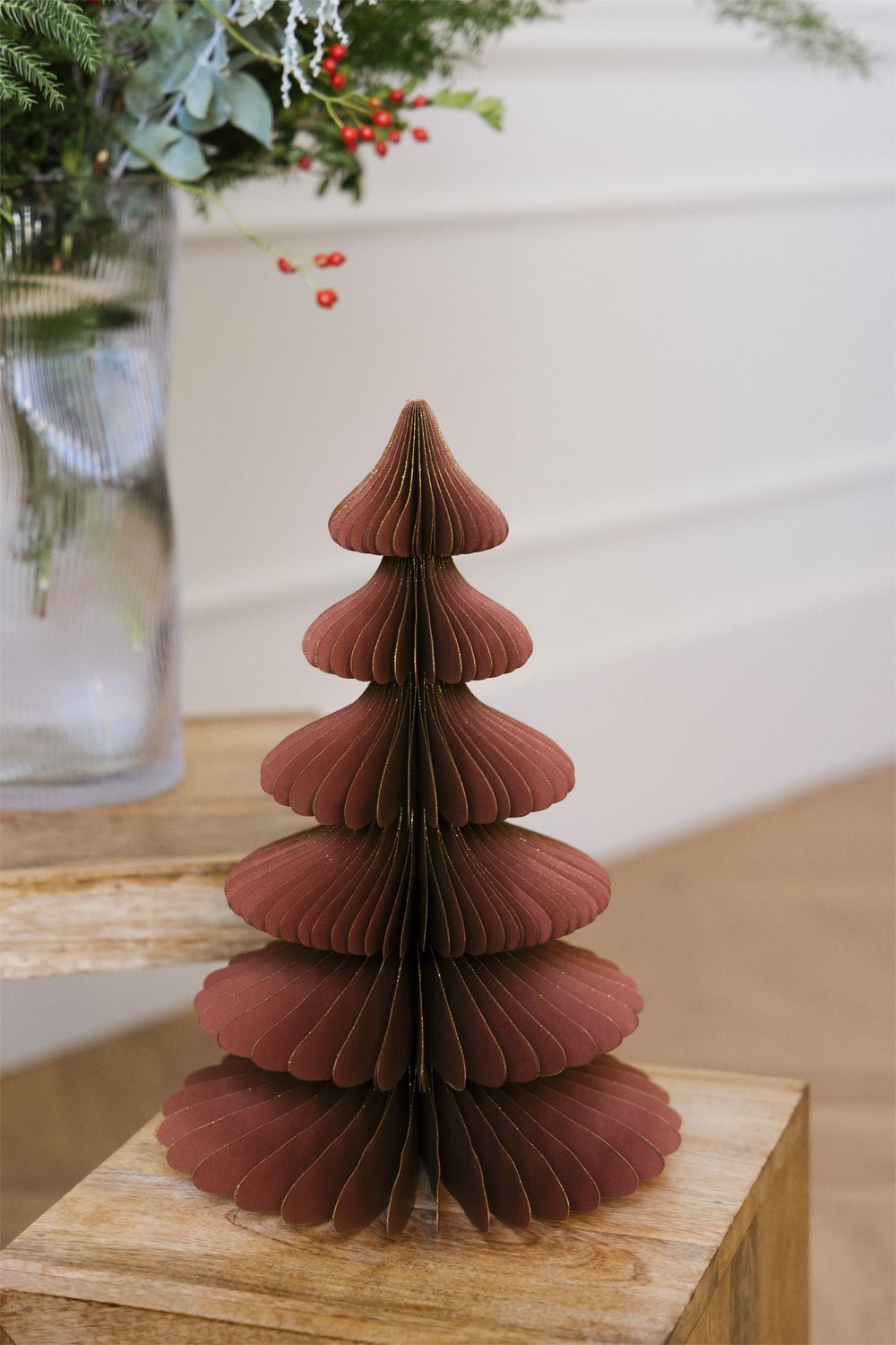 Árvore de Natal 30 cm em papel vermelho cedro com brilho Navira, imagem de galeria 1