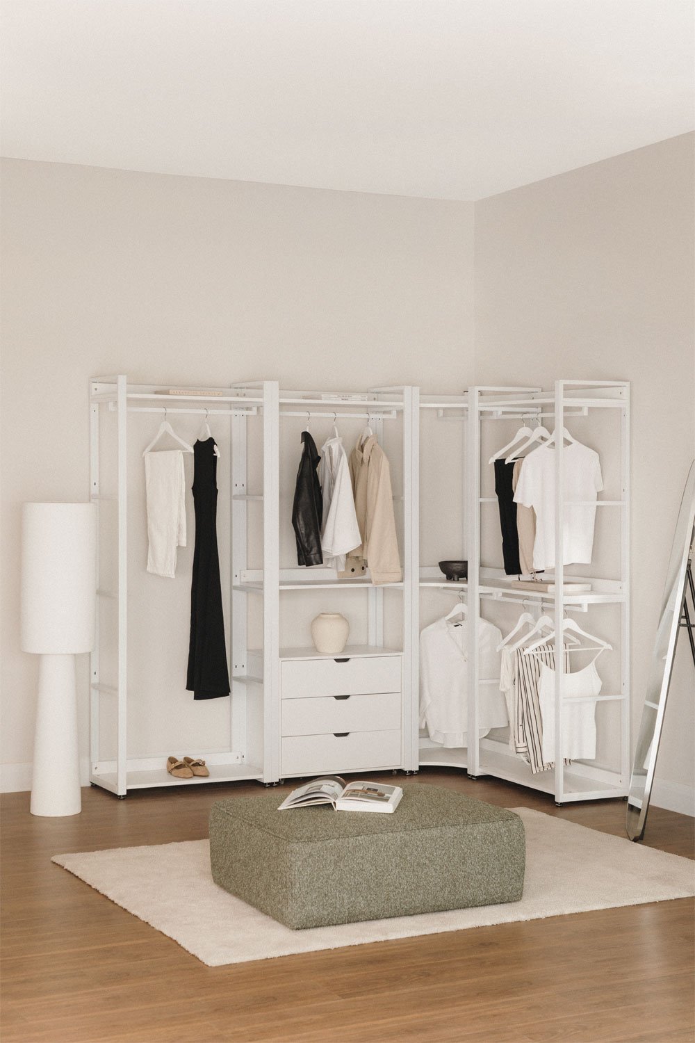 Armário modular aberto de canto de 4 peças em aço e MDF Ariaster, imagem de galeria 1