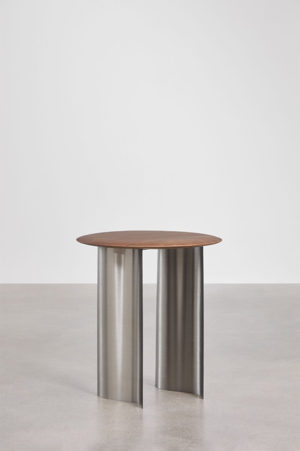 Mesa auxiliar redonda Ø40 cm em madeira de manga e aço inoxidável Marvion, imagem de galeria 3