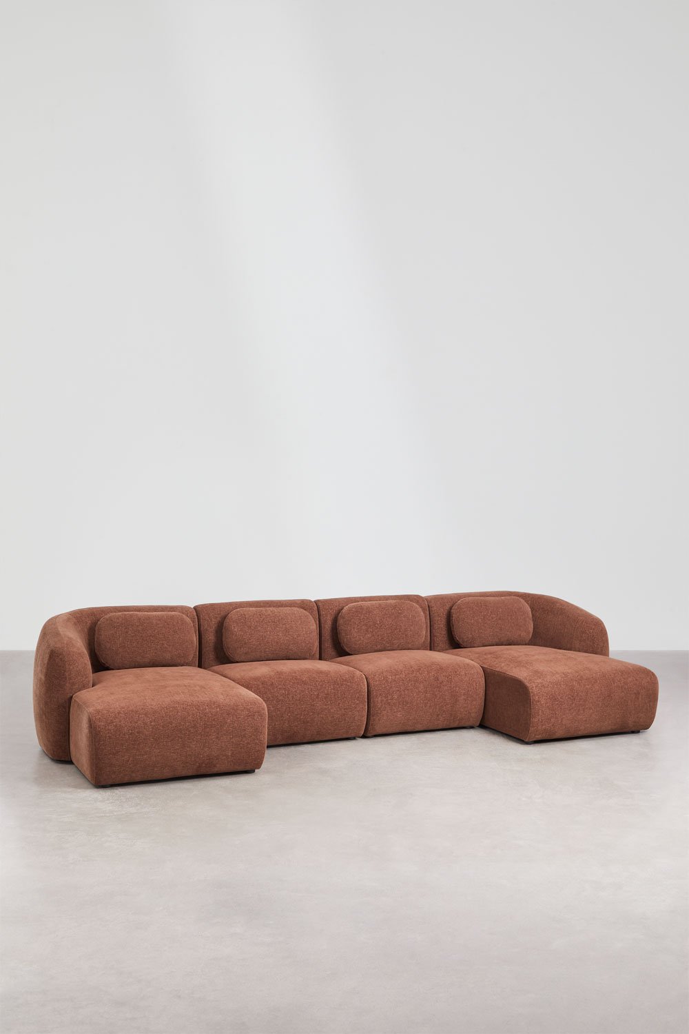 Sofá modular com chaise longue dupla de 4 peças em chenille Coquette, imagem de galeria 3