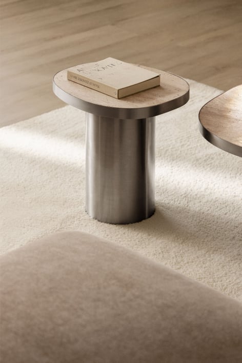 Mesa auxiliar em travertino e aço inoxidável Fertrix