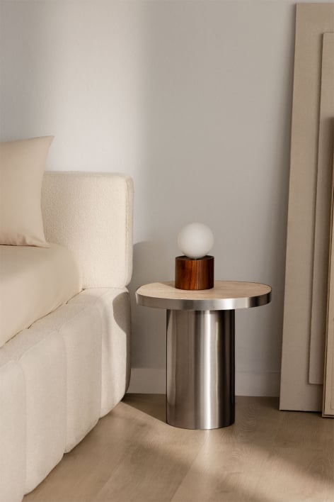 Mesa de cabeceira em travertino e aço inoxidável Fertrix