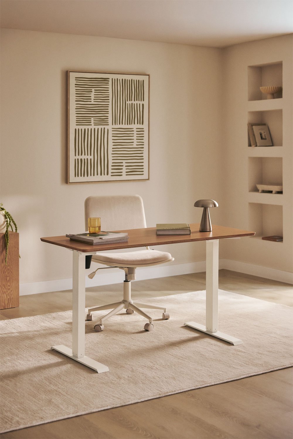 Mesa elevatória elétrica retangular Serpi 120x60 cm com função de memória em madeira e ferro, imagem de galeria 1