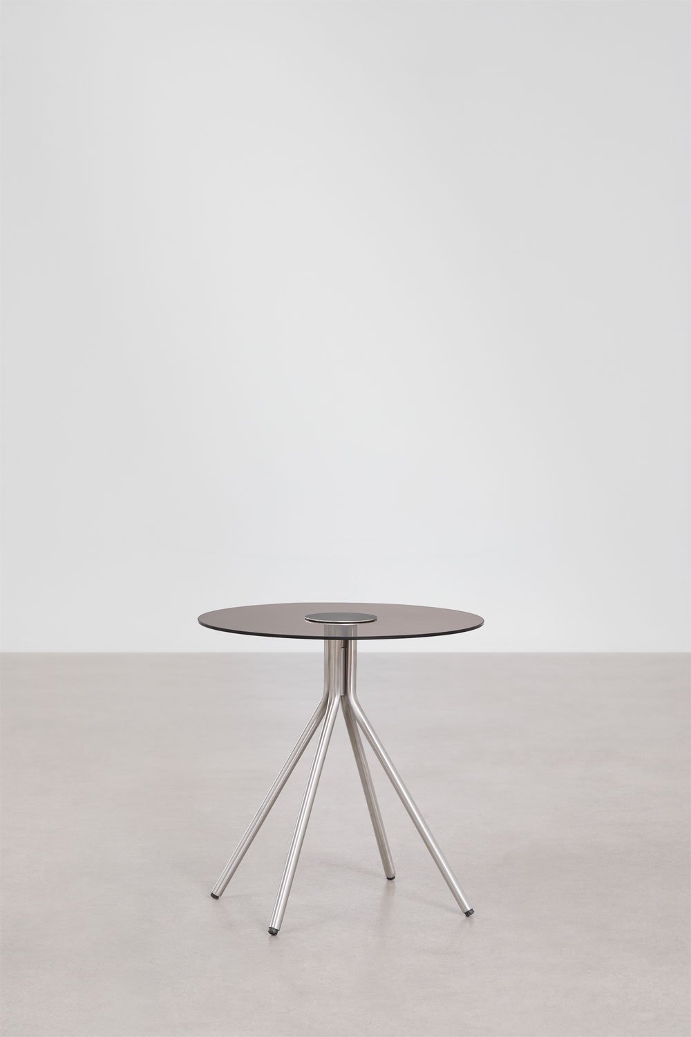 Mesa de cabeceira redonda em aço inoxidável e vidro temperado Itsoro, imagem de galeria 3