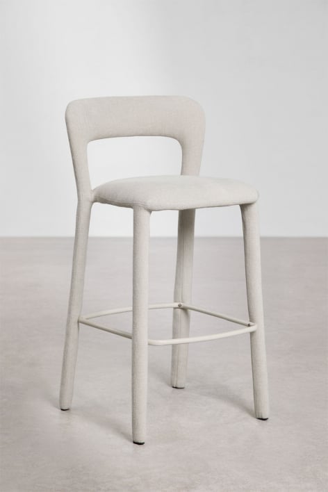 Banco alto 75 cm com encosto em tecido branco cru Brusel