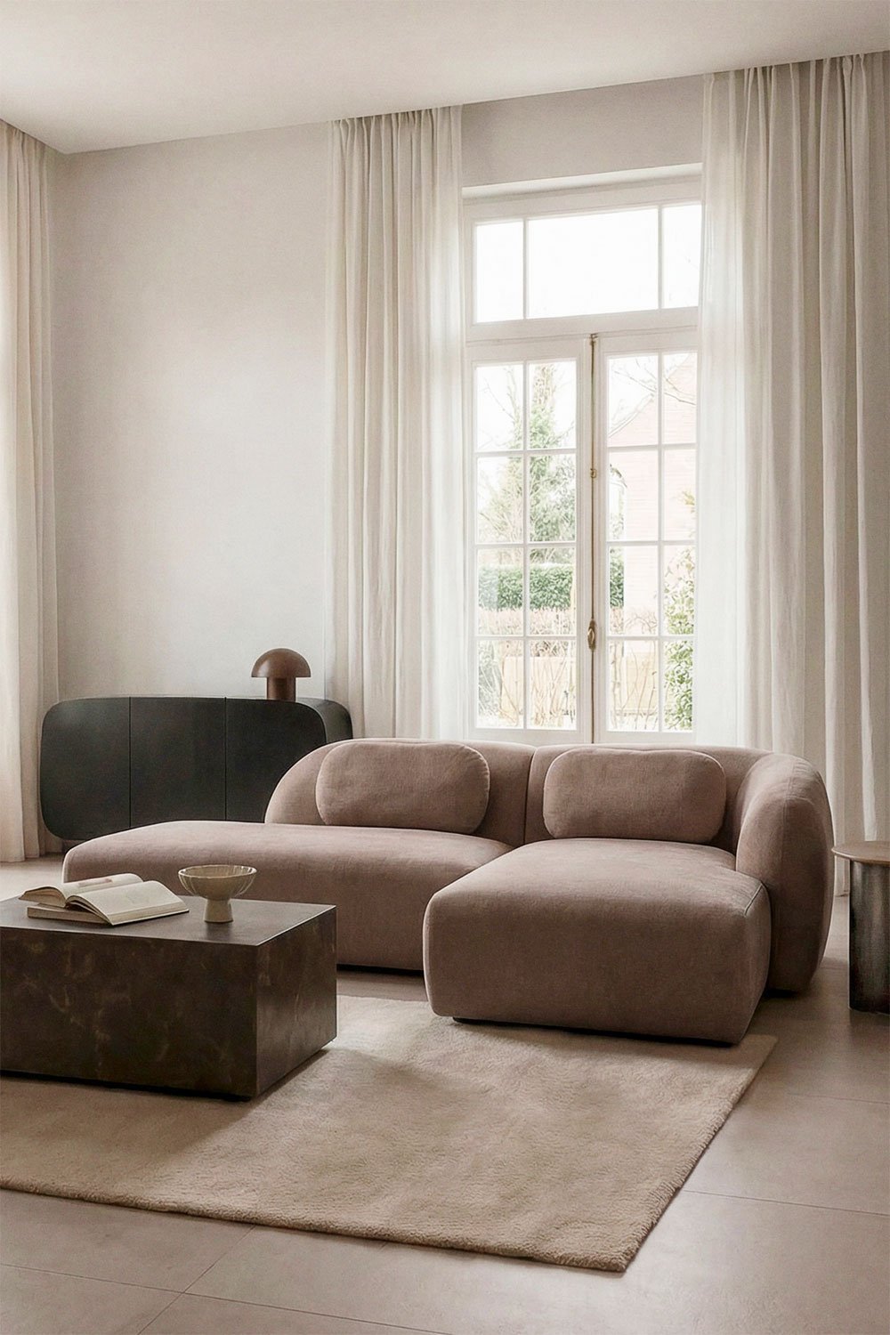 Sofá modular chaise longue direito de 2 peças com divã esquerdo em chenille Coquette, imagem de galeria 1