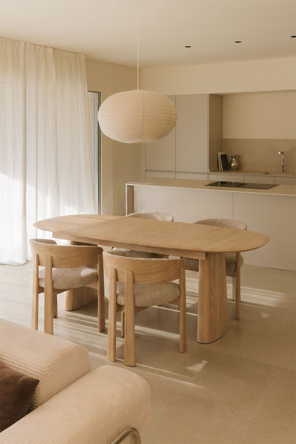 Mesa de jantar oval extensível em MDF e folha de freixo Nuveta, imagem de galeria 1