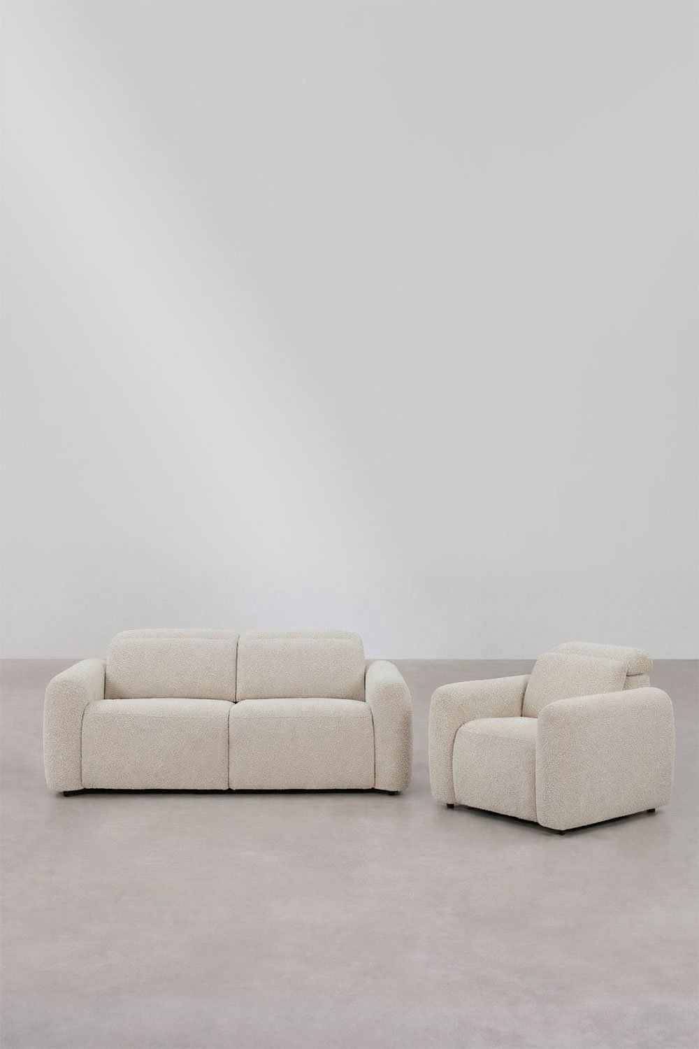 Conjunto de sala com sofá reclinável e elétrico de 2 lugares e poltrona em chenille Peggy, imagem de galeria 3