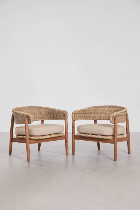 Pack de 2 poltronas de jardim em madeira de acácia e rattan sintético Ribeira