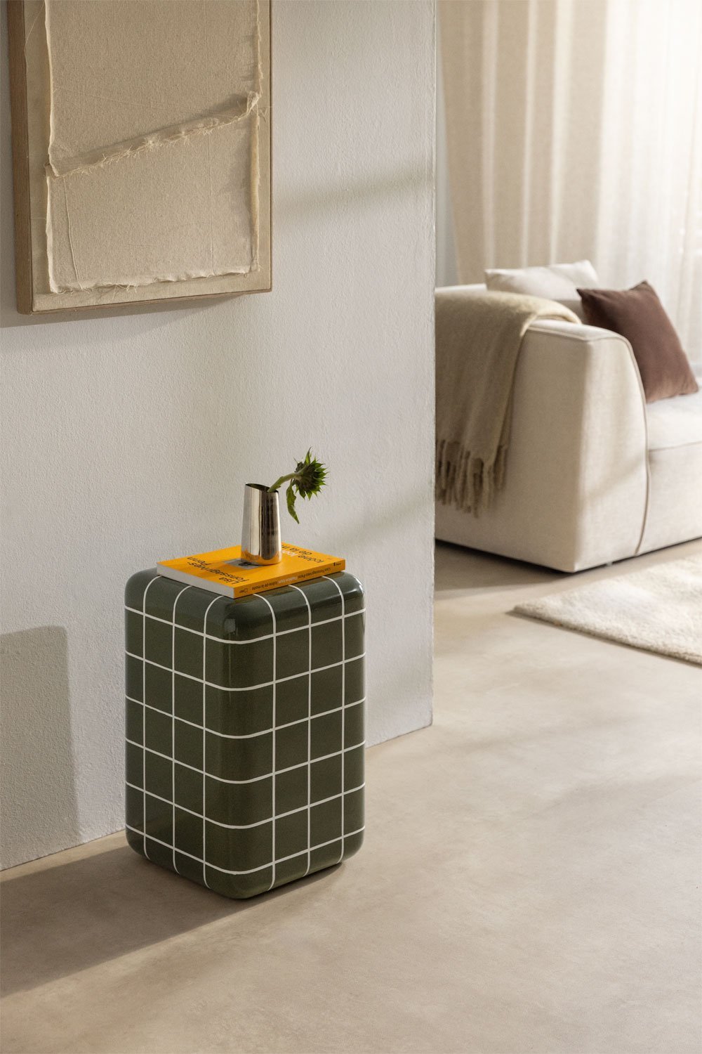 Mesa auxiliar quadrada 30x30 cm em cimento e fibra de vidro Eleonor, imagem de galeria 1