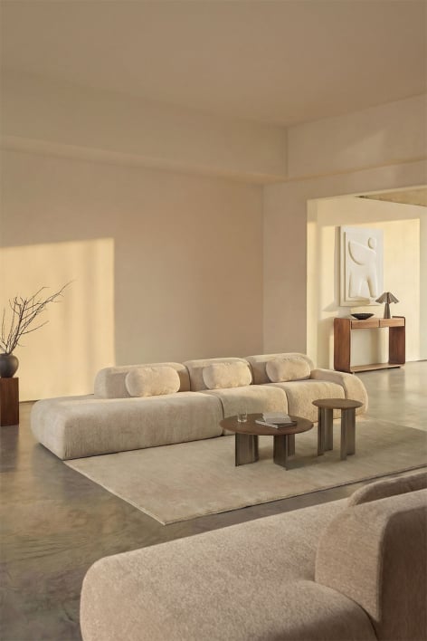 Sofá modular de canto em chenille de 3 peças com chaise longue à esquerda embalado a vácuo Mérida