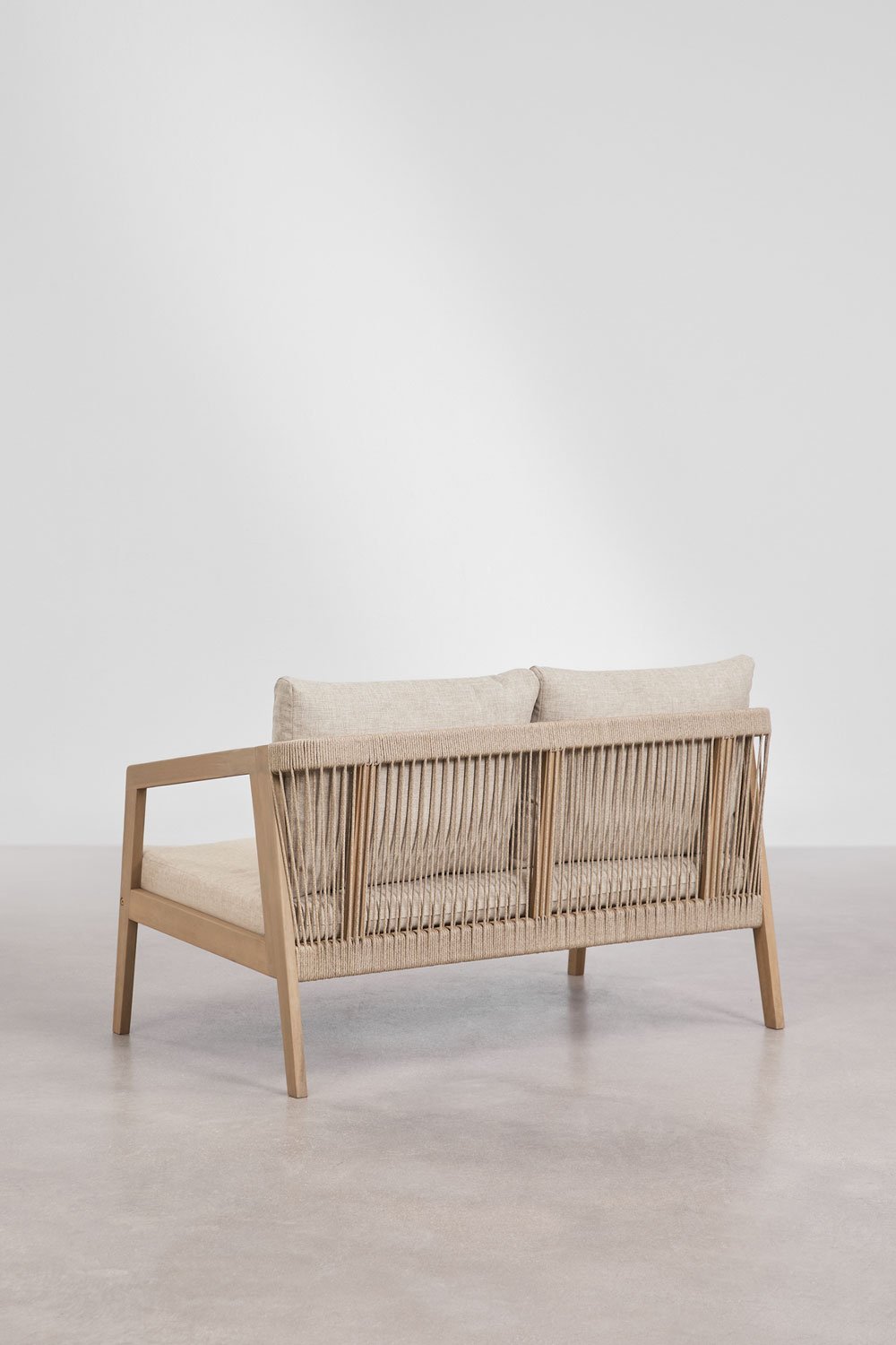 Conjunto de jardim com sofá de 2 lugares, 2 poltronas e mesa de centro em madeira de acácia e corda trançada Kaela, imagem de galeria 5