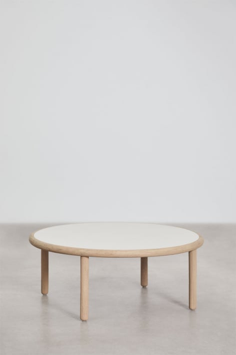 Mesa de centro redonda em madeira de acácia Olivia - Beige Semoline - Marrom Acácia Claro