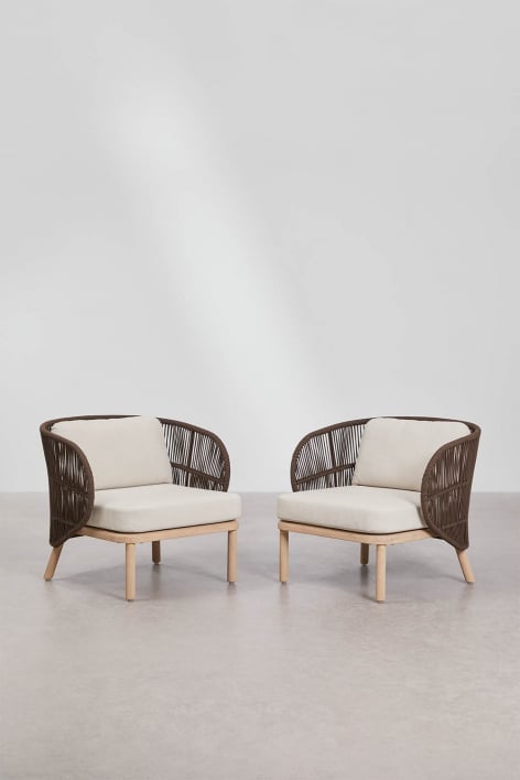 Pack de 2 poltronas de jardim em madeira de acácia e corda trançada Capri