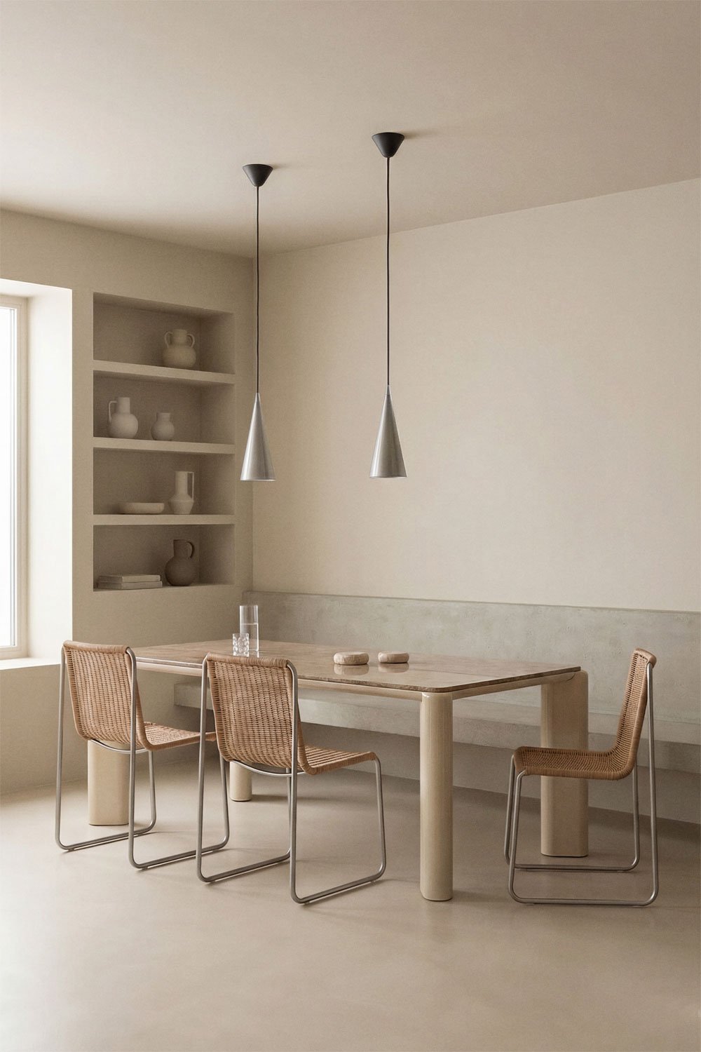 Mesa de jantar retangular 220x100 cm em MDF e mármore Zanzibar, imagem de galeria 1