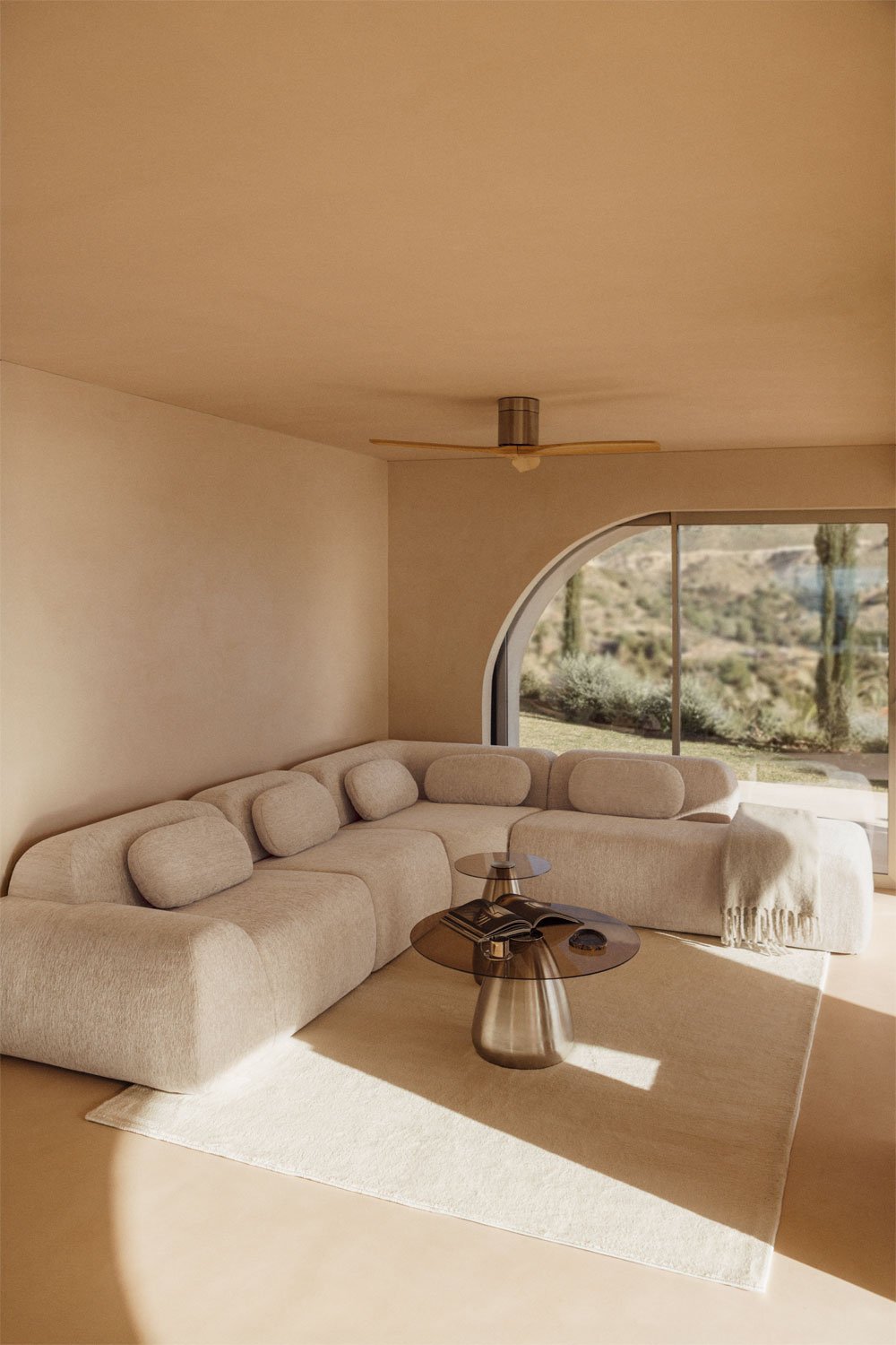 Sofá modular de canto em L de 4 peças com chaise longue direita em chenille embalado a vácuo Mérida, imagem de galeria 1