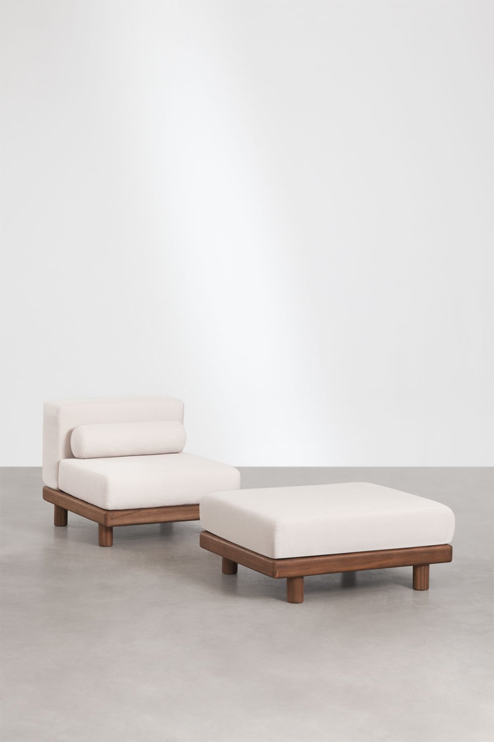 Conjunto de jardim com poltrona e puff em acácia Edrien, imagem de galeria 1