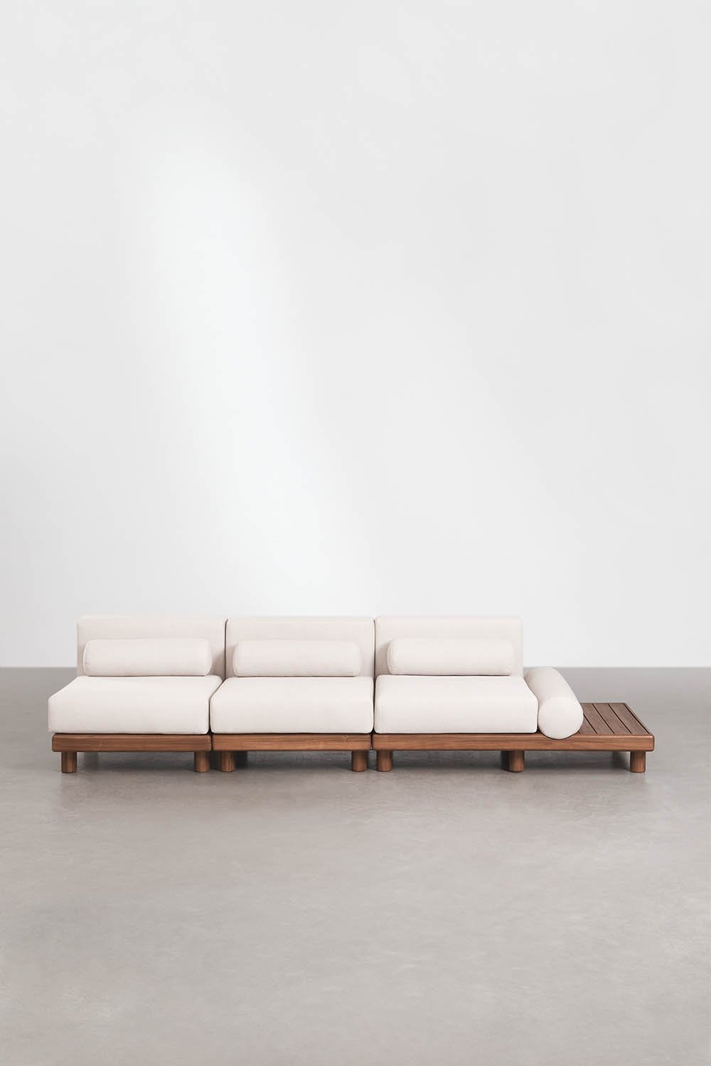 Sofá modular de jardim de 3 peças e mesa lateral auxiliar em acácia Edrien, imagem de galeria 3