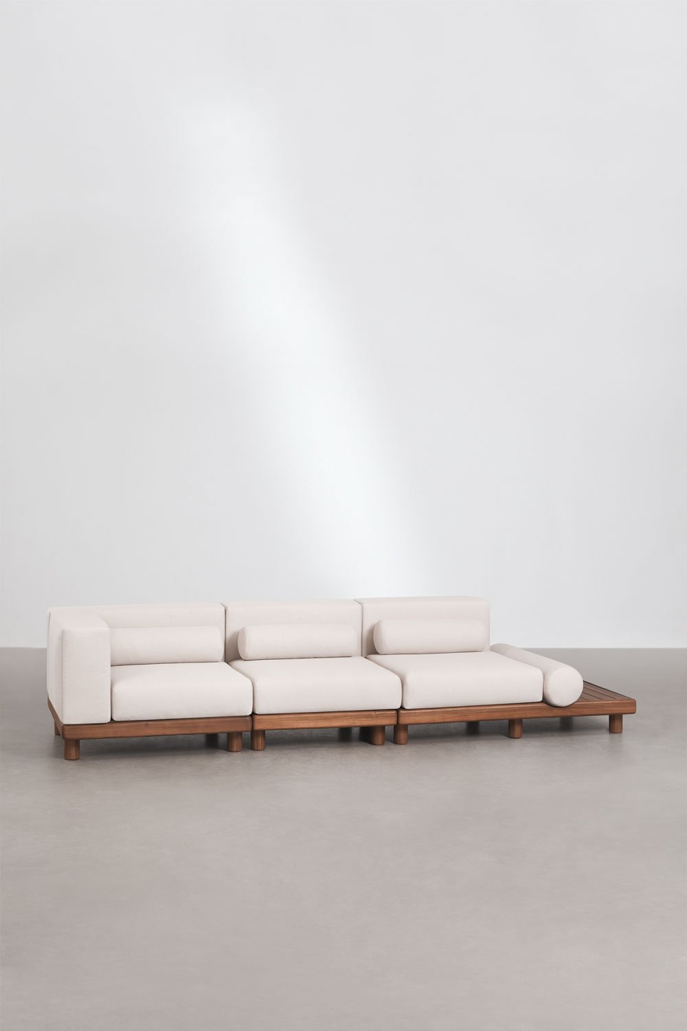 Sofá modular de canto para jardim de 3 peças e mesa lateral auxiliar em acácia Edrien, imagem de galeria 1