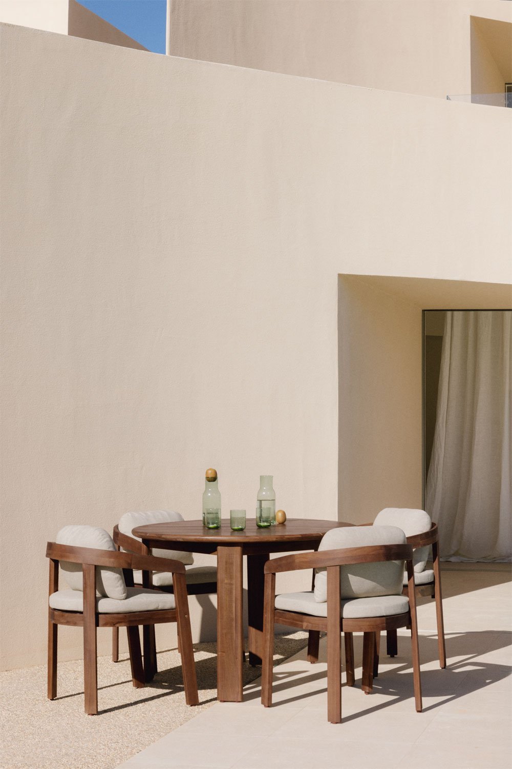 Conjunto de mesa redonda Ø110 cm e 4 cadeiras de jardim em madeira de acácia Uleno, imagem de galeria 1