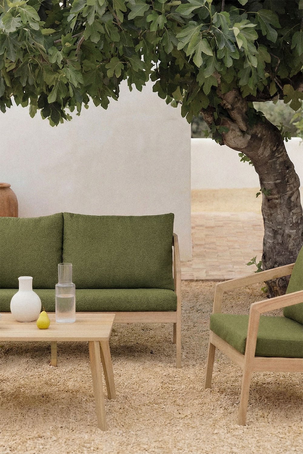 Conjunto de jardim com sofá, 2 poltronas e mesa de centro em madeira de acácia Kaela, imagem de galeria 2