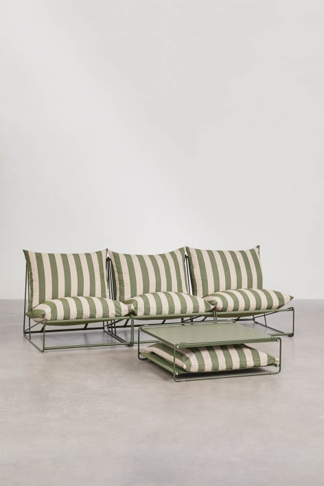 Conjunto de jardim com sofá modular de 3 peças e mesa auxiliar conversível Amaro