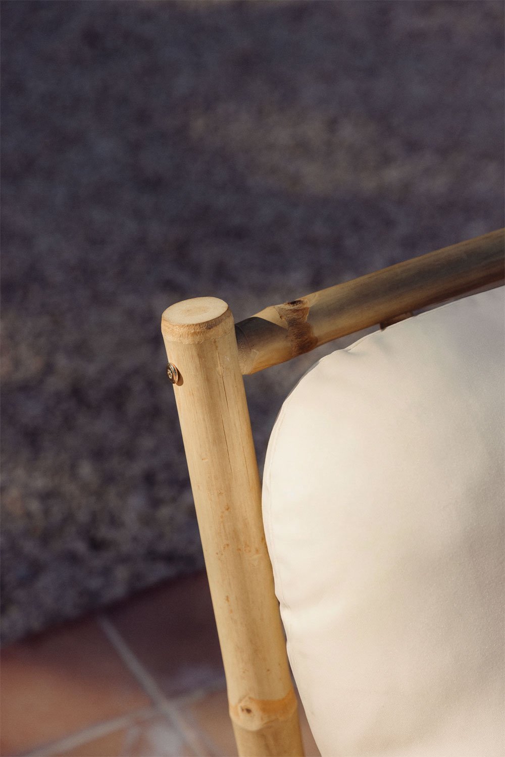 Conjunto de jardim com poltrona, puff e mesa auxiliar retangular 75x40 cm em bambu Isendra, imagem de galeria 2