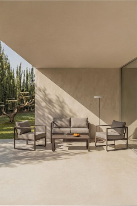 Conjunto de jardim com sofá de 2 lugares, 2 poltronas e mesa de centro em alumínio Lipov