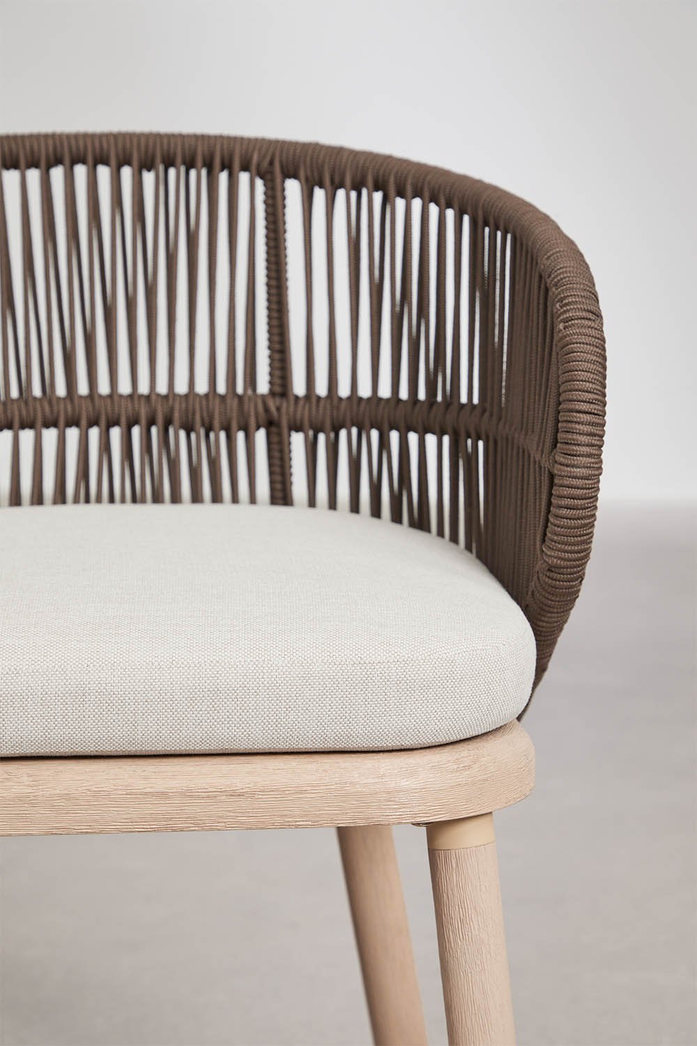 Conjunto de mesa retangular extensível Duala 250-310x105 cm e 12 cadeiras de jantar em madeira de acácia e corda trançada Capri, imagem de galeria 8