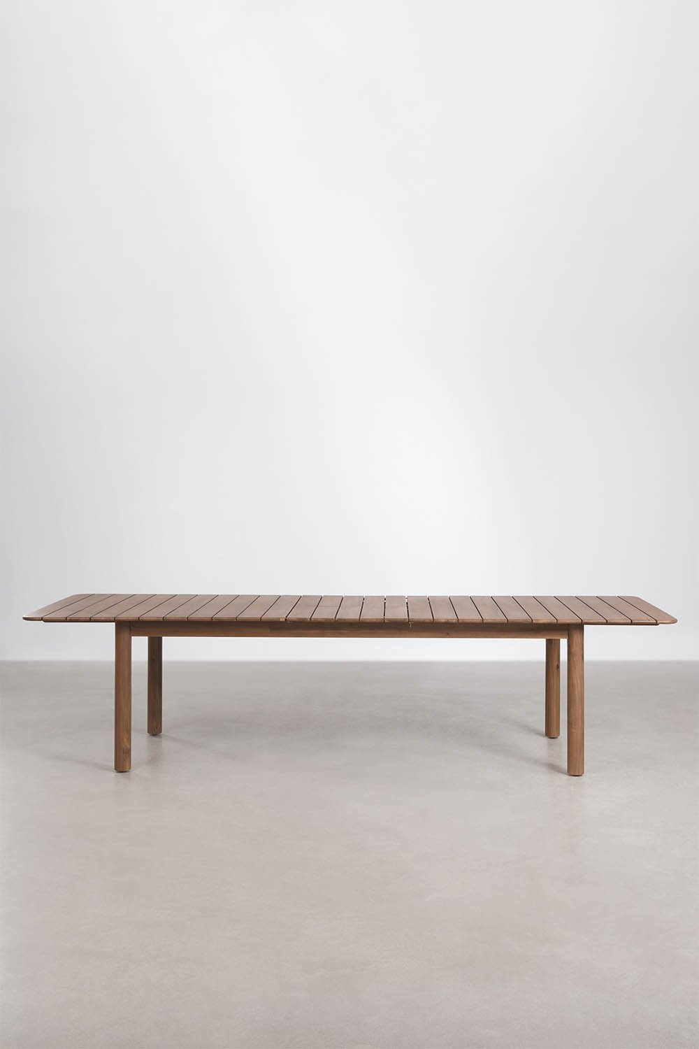 Conjunto de mesa retangular extensível Duala 250-310x105 cm e 8 cadeiras de jantar em madeira de acácia e corda trançada Karvia, imagem de galeria 3