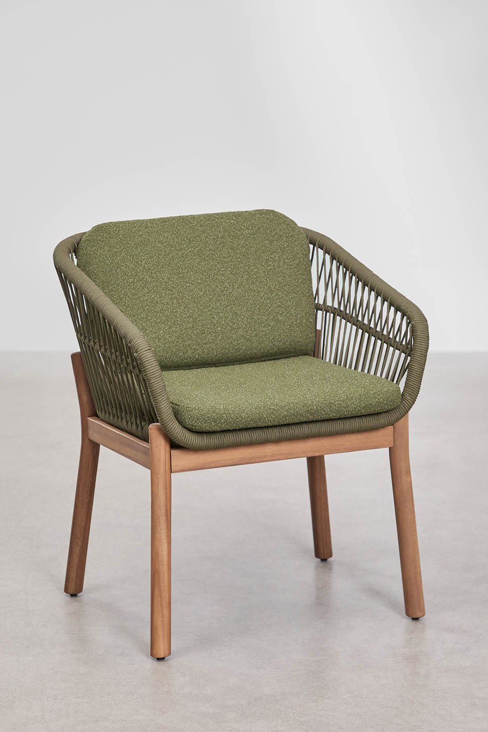 Conjunto de mesa retangular extensível Duala 250-310x105 cm e 8 cadeiras de jardim em madeira de acácia e corda trançada Karvia, imagem de galeria 7