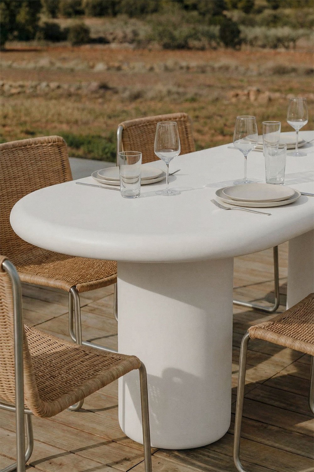 Mesa de jardim oval 220x100 cm em cimento Namara, imagem de galeria 2