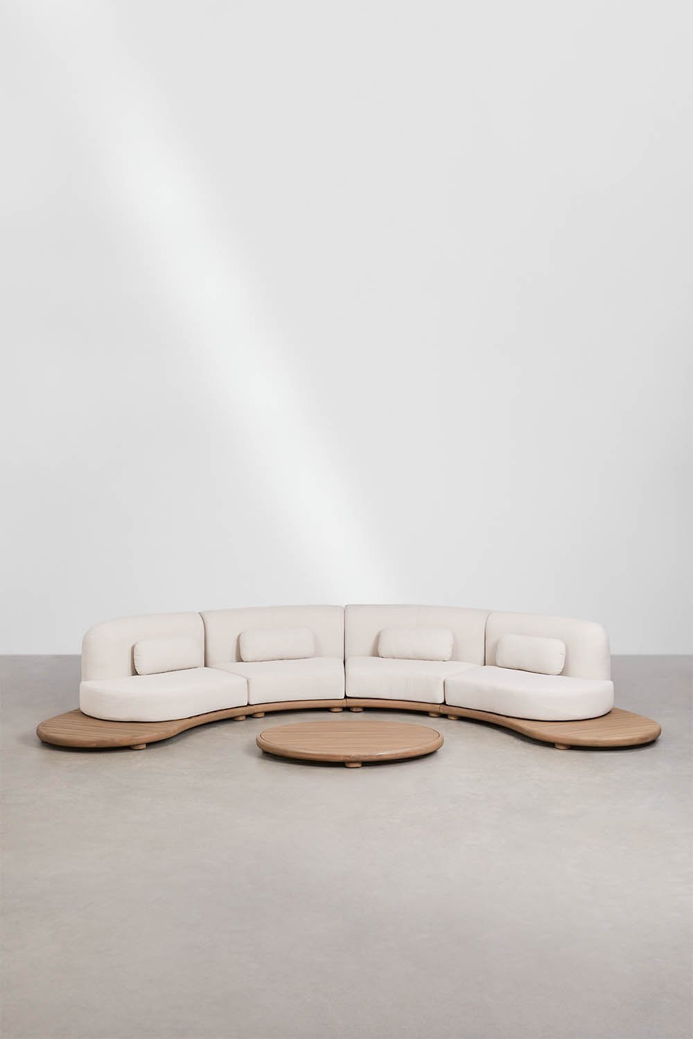 Conjunto de jardim com sofá modular em U de 4 peças e mesa de centro oval 120x95 cm em madeira de acácia Gerard, imagem de galeria 3