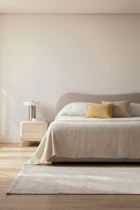 Cama com arrumação para colchão 180x200cm em tecido bege claro Winselet