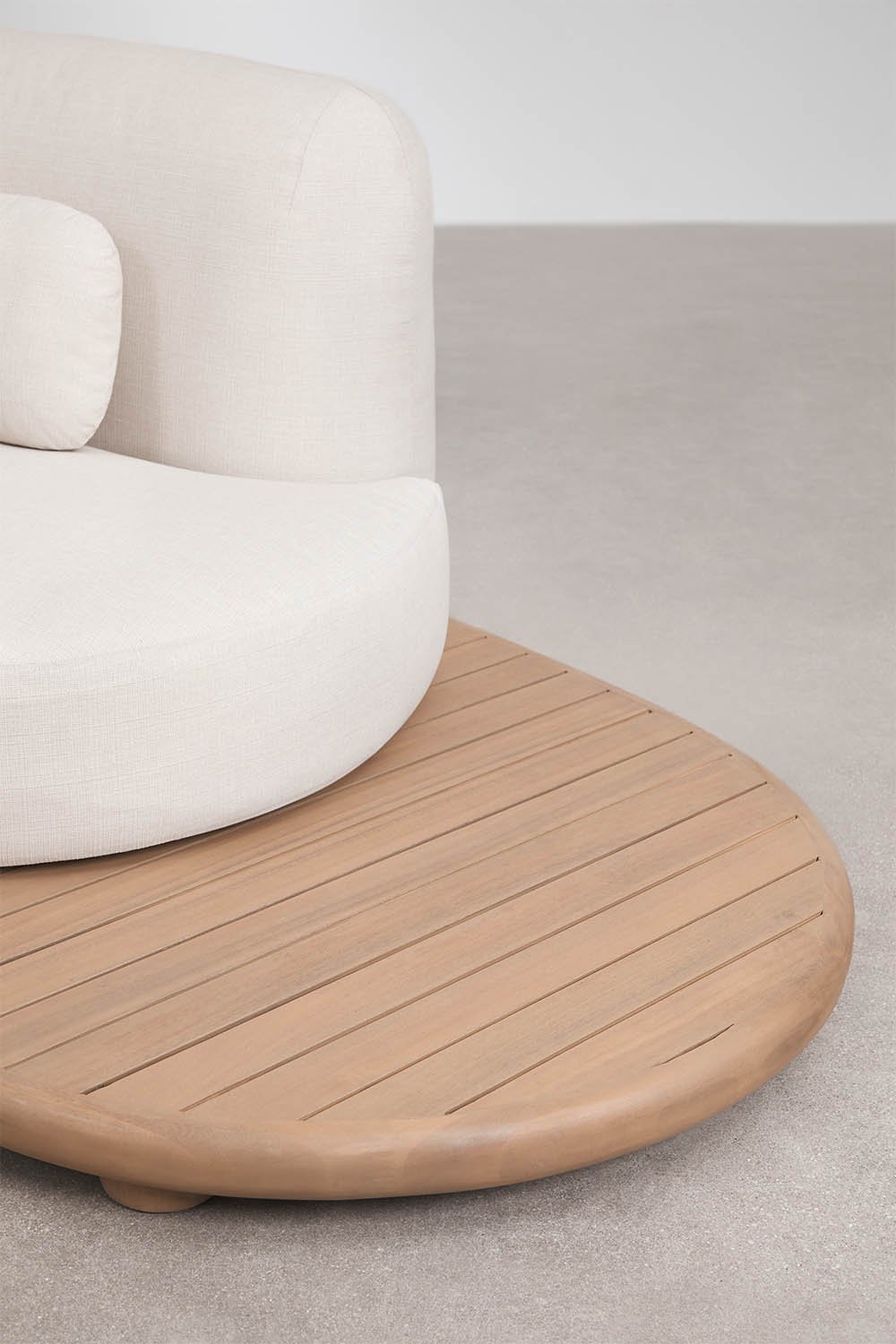 Conjunto de jardim com sofá modular chaise longue esquerdo de 4 peças e 2 mesas de centro em madeira de acácia Gerard, imagem de galeria 11