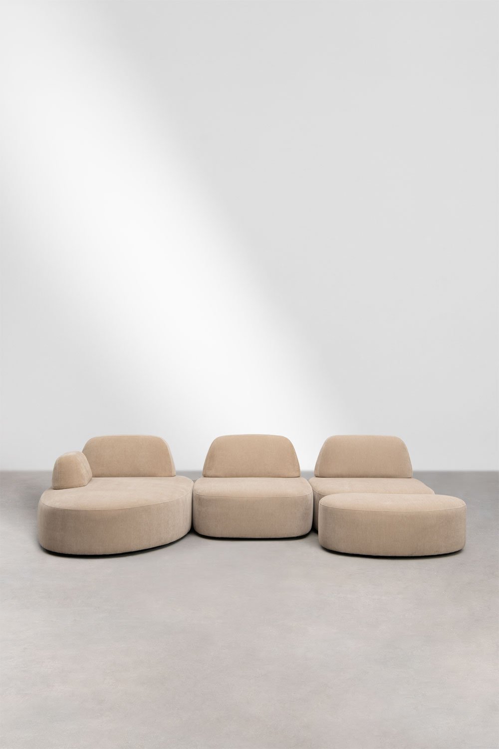 Sofá modular chaise longue esquerdo de 3 peças e puff estofado Giorgia, imagem de galeria 5