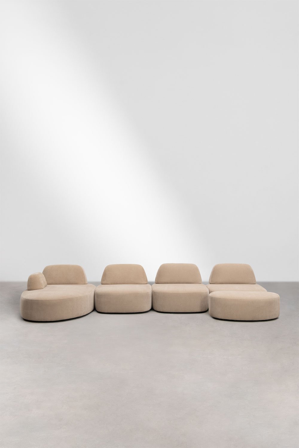 Sofá modular chaise longue esquerdo de 4 peças e puff estofado Giorgia, imagem de galeria 5
