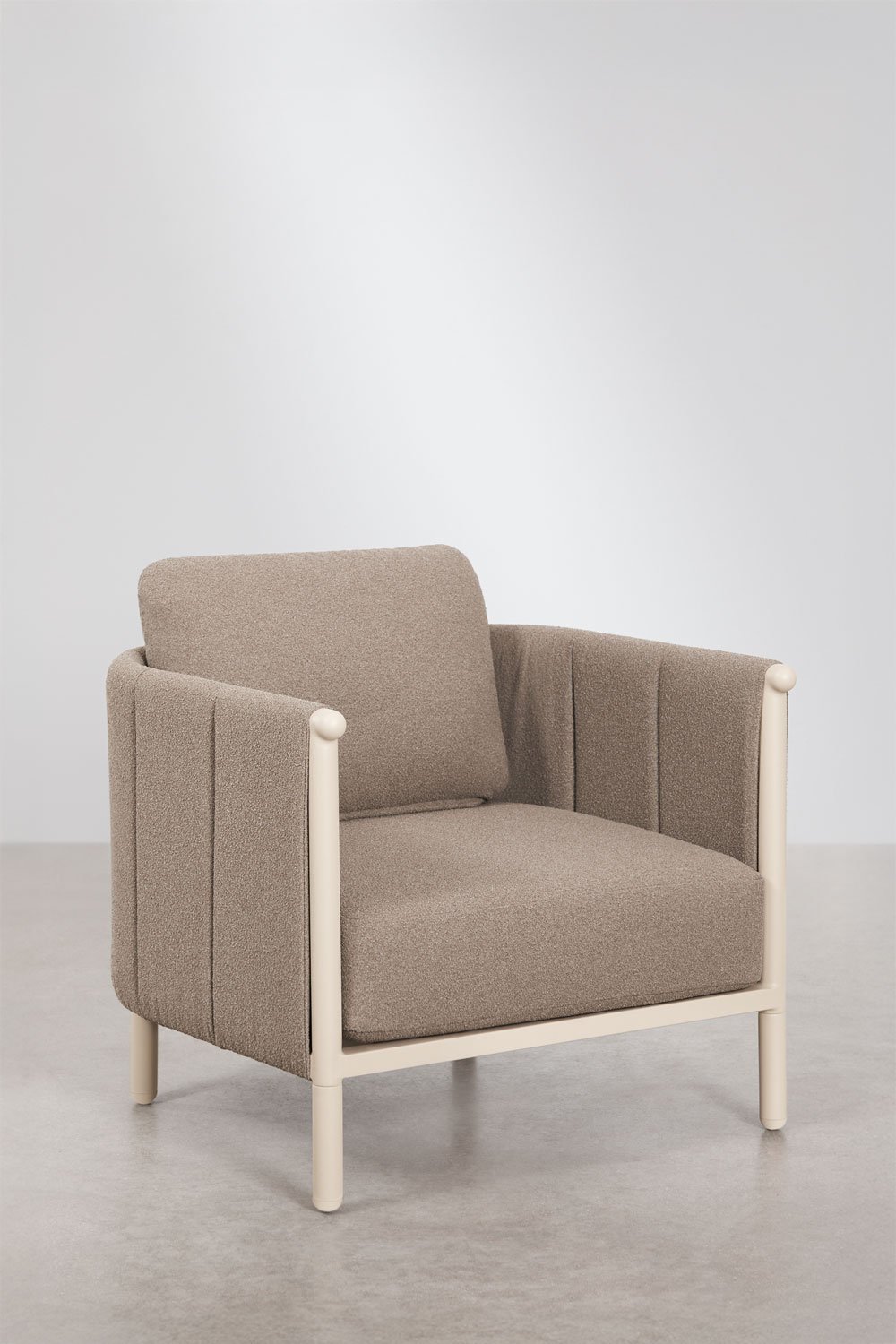 Conjunto de jardim com sofá de 3 lugares, 2 poltronas em bouclé e mesa de centro em alumínio Boleni, imagem de galeria 2