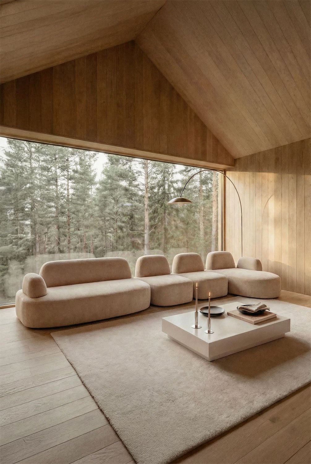 Sofá modular chaise longue direito de 4 peças com módulo de canto estofado Giorgia, imagem de galeria 1