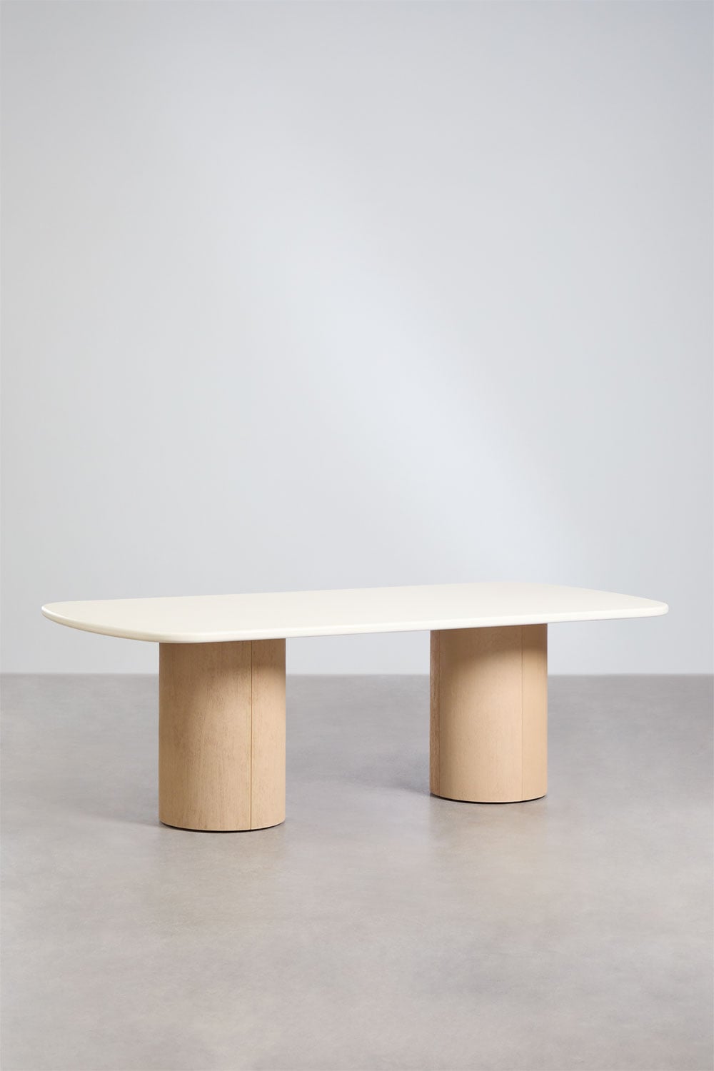 Mesa de jantar retangular em cimento e madeira de acácia Sharpay, imagem de galeria 1