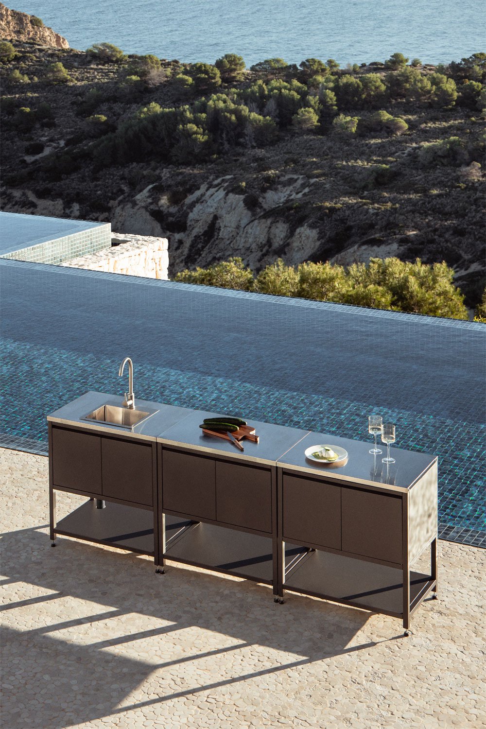 Cozinha modular de exterior de 3 peças com lava-loiça e arrumação em aço Savona, imagem de galeria 3