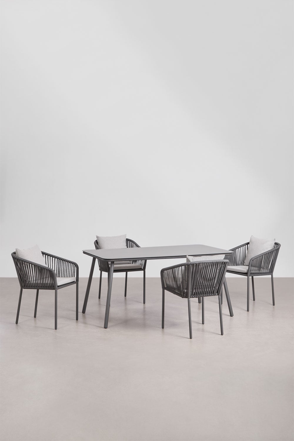 Conjunto de mesa retangular 160x90 cm e 4 cadeiras de jardim em corda trançada Arhiza Classic, imagem de galeria 1
