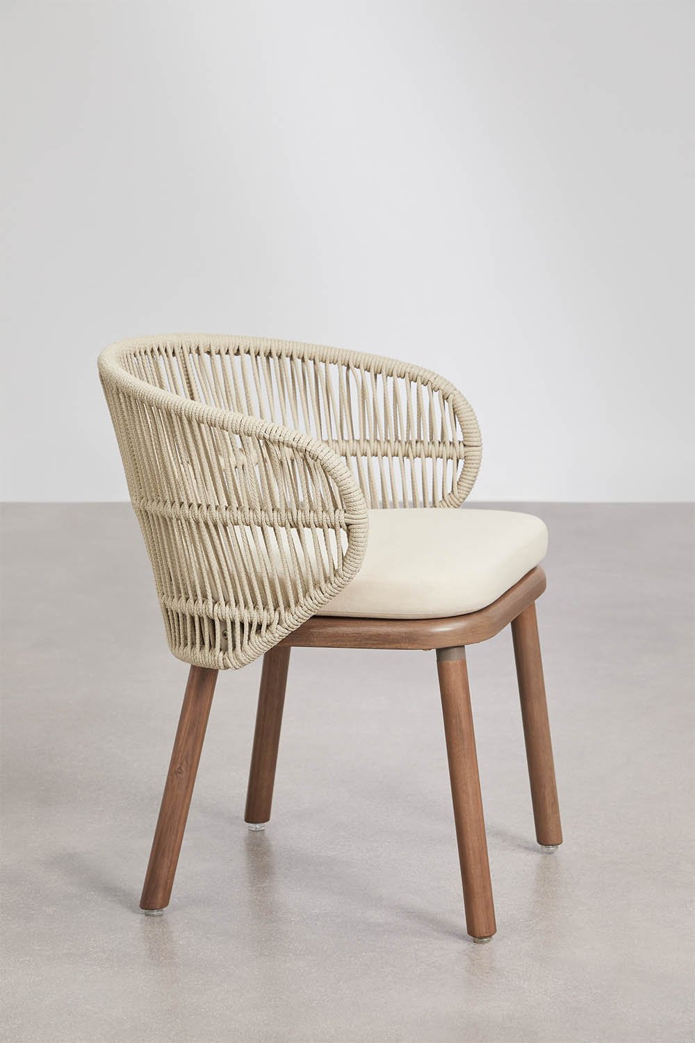 Conjunto de mesa extensível Karvia 100-160x100 cm e 4 cadeiras de jantar em madeira de acácia e corda trançada Capri, imagem de galeria 8